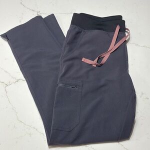 FIGS M/T skinny Gray Pants with Pink Drawstring